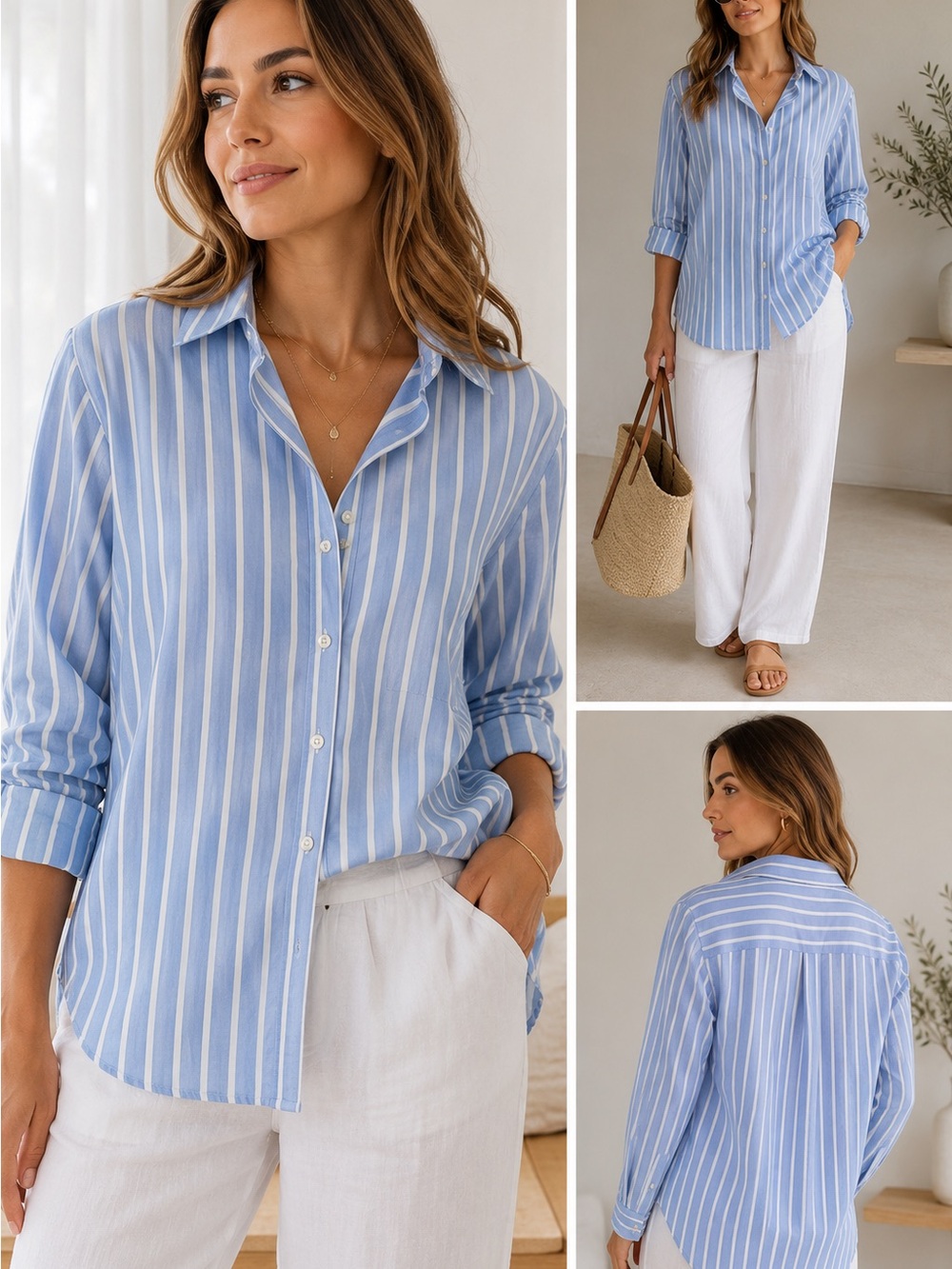 Banana Republic Blue and White Striped Button-Down Shirt